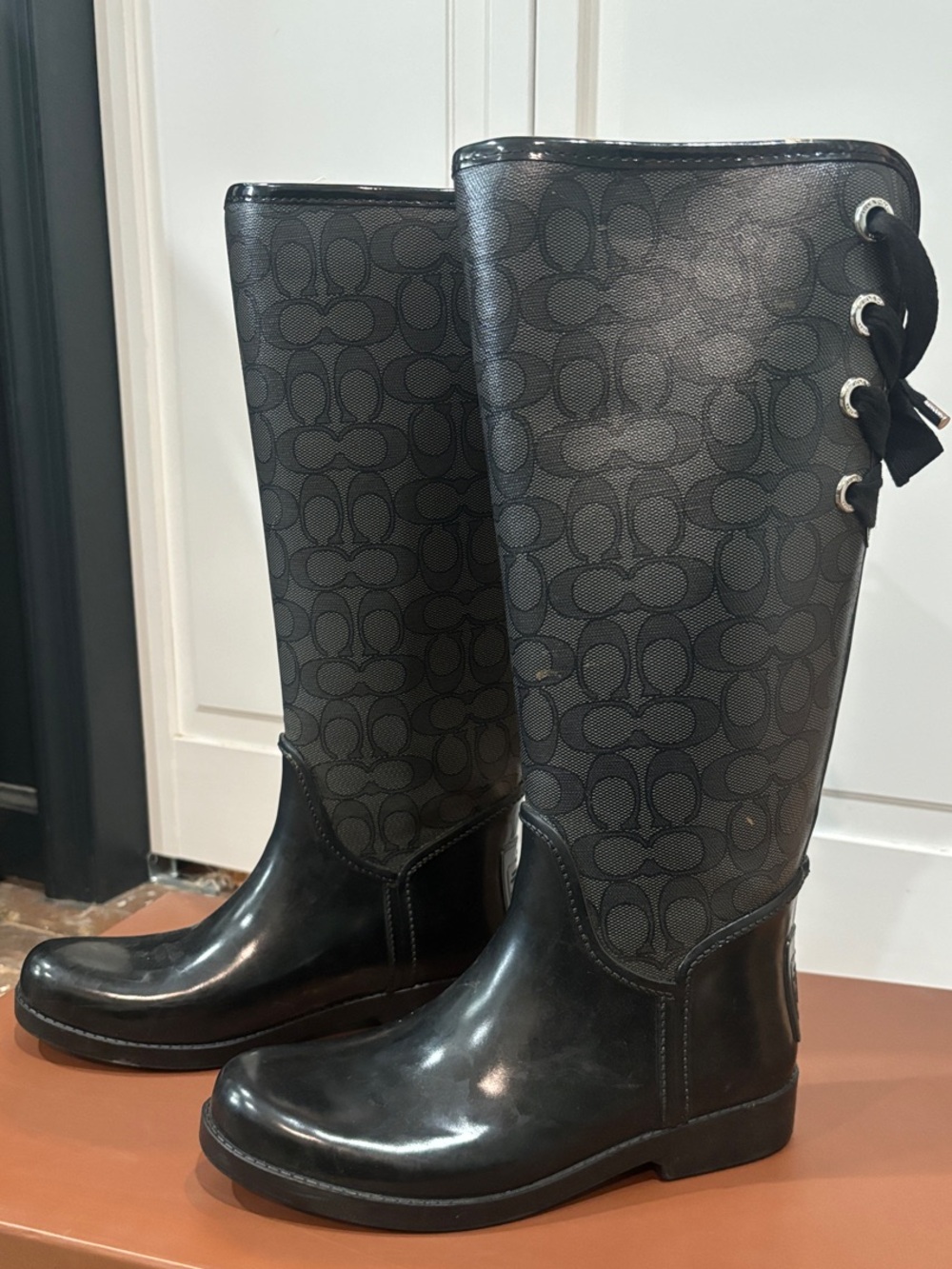 Coach Black Signature Monogram Tall Rain Boots